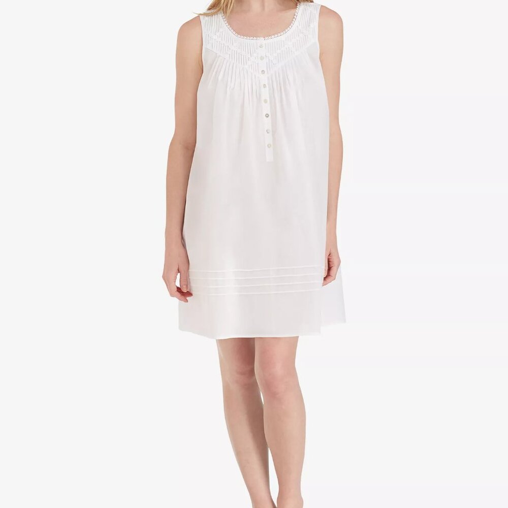 Eileen West Cotton Daisy Lace-Trim Nightgown Pin Tuck Mother of Pearl Buttons - Picture 2 of 11